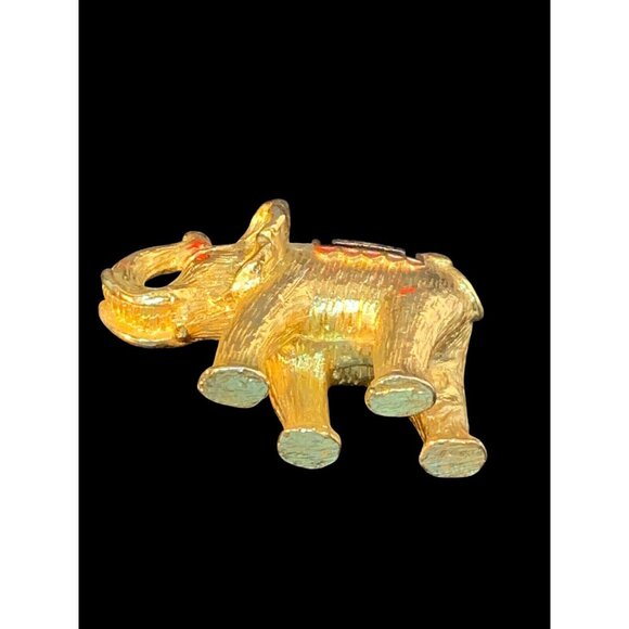 Vintage Heavy Gold Tone Elephant Figurine With Red Rhinestone Eyes (1003) - Picture 7 of 9